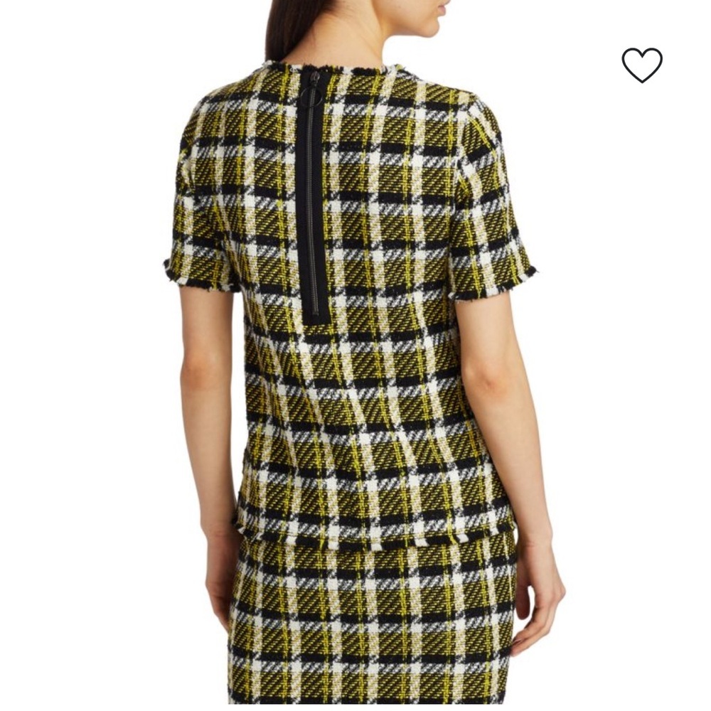 Akris Punto Tweed Knit Blouse and Skirt Set Yellow Black Plaid US 4 - Picture 2 of 15